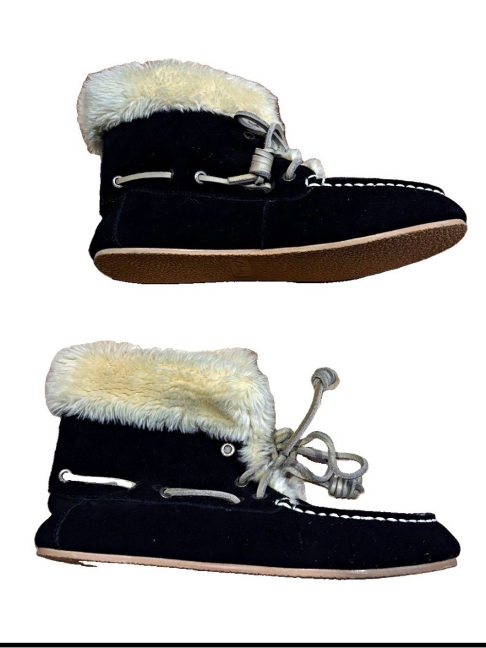 Clarks Womens Black Leather Faux Fur Lined Lace-Up Bootie Slippers 9M JMH1238